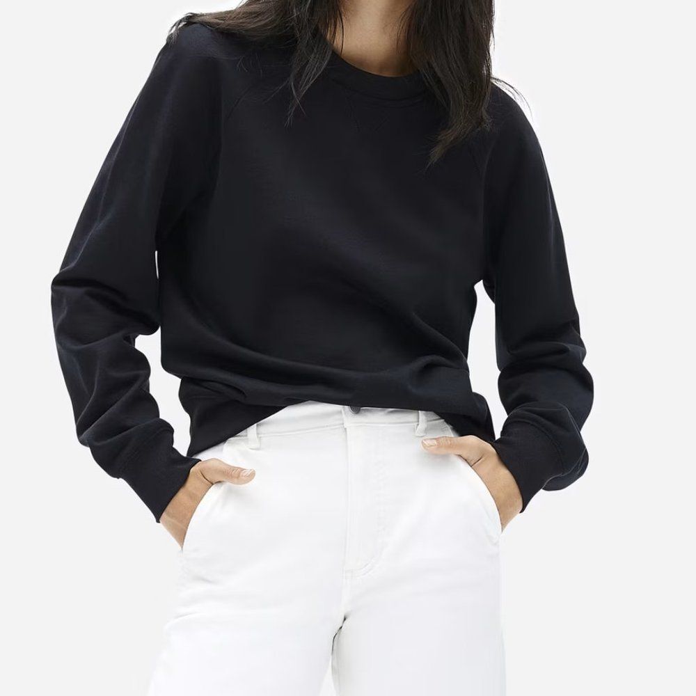 Everlane Unisex French Terry Crew Sweatshirt Black Size XXXS Sweater Oversized